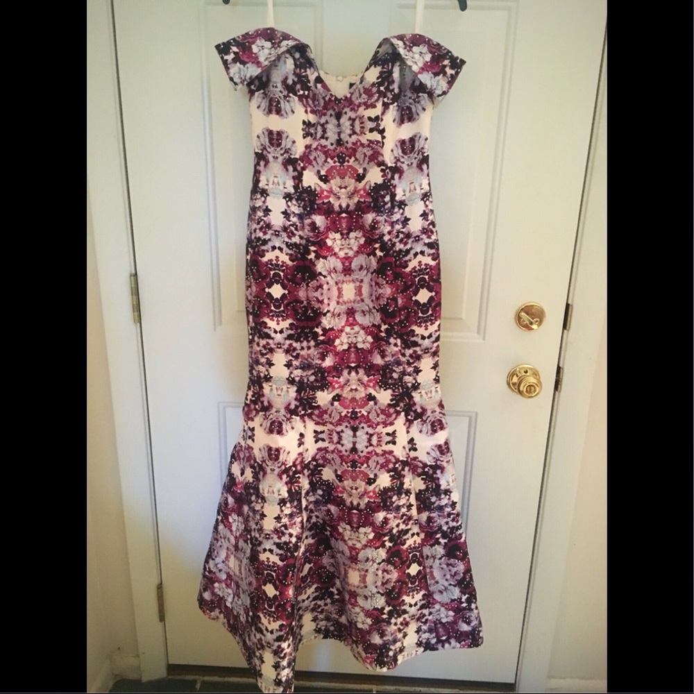 Camille La Vie/Xscape: Purple off shoulder dress